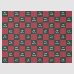 Papel De Seda Guión de Feliz Navidad en cuadros verdes y rojos