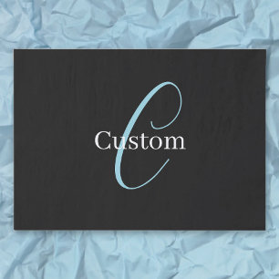 Papel De Seda Guion de monograma editable en cursiva negro azul