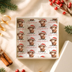 Papel De Seda Guión de vaca de Santa Hat Highland Feliz Navidad