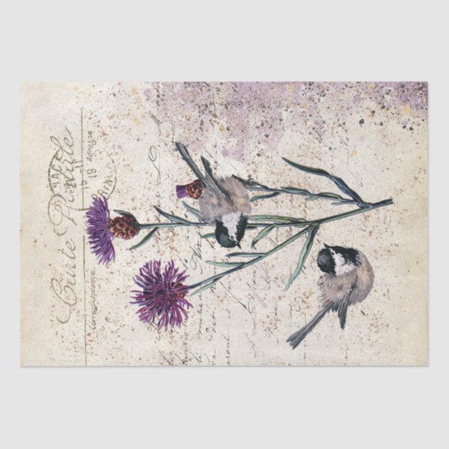 Papel De Seda Guión francés de pájaro de Cornflower morado (Anverso)