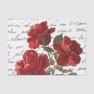 Papel De Seda Guión Francés Rosa Roja Floral Vintage