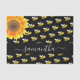 Papel De Seda Guión monograma de girasol de abejas chocantes