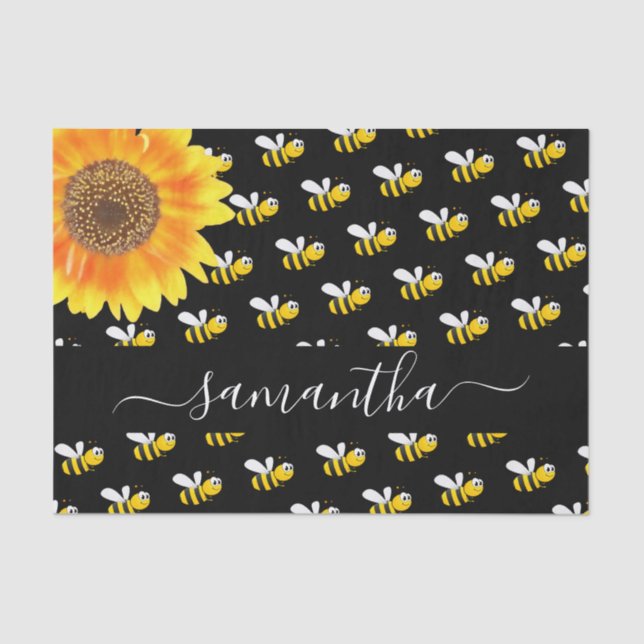Papel De Seda Guión monograma de girasol de abejas chocantes (Anverso)