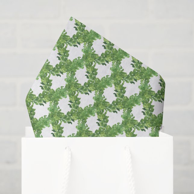 Papel De Seda Guirnalda de celosía verde acuarela (Bolsa de regalo)