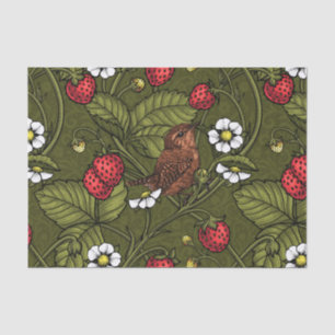 Papel De Seda Guirnaldas y fresas en verde oscuro