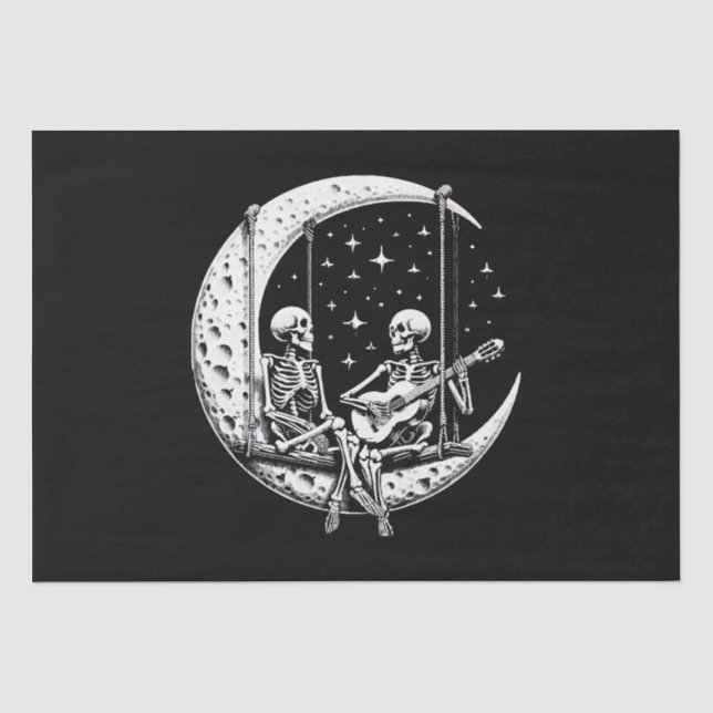 Papel De Seda Guitarra de luna de pareja de esqueletos (Anverso)