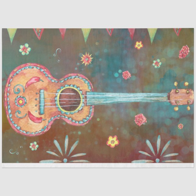 Papel De Seda Guitarra Dia De Los Muertos - Vibrante Celebración (Anverso)