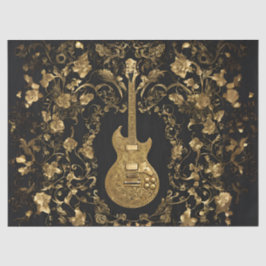 Papel De Seda Guitarra Dorada En Jardín Dorado Sobre Negro