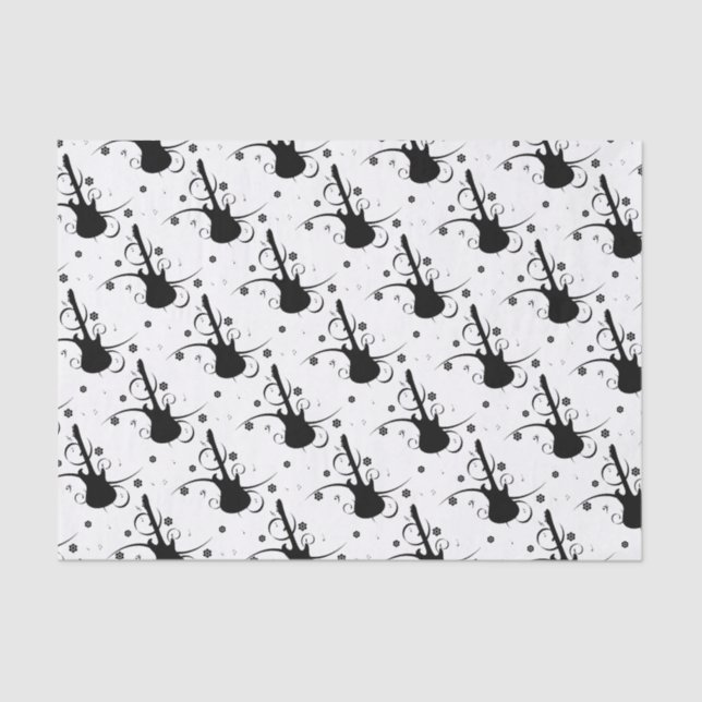 Papel De Seda Guitarra eléctrica negra con patrón floral (Anverso)