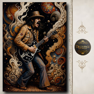 Papel De Seda Guitarrista de Rock Retro Arte Psicodélico