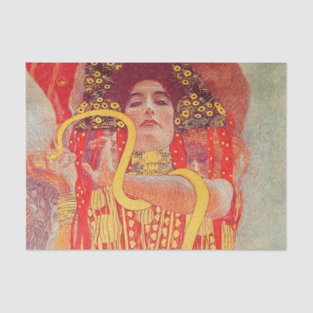 Papel De Seda Gustav Klimt Red Woman Gold Snake Pintura (Anverso)