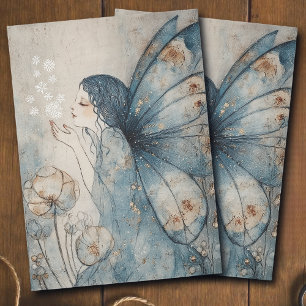 Papel De Seda Hada Azul Floral Decoupage Invernal Caprichoso
