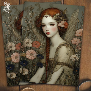 Papel De Seda Hada Boho Vintage en Jardín de Amapolas Decoupage