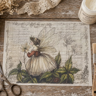 Papel De Seda Hada Botánica Vintage con Letra Antigua