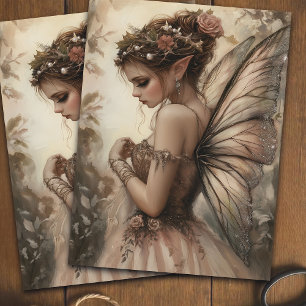 Papel De Seda Hada caprichosa con rosas rosas rosas rosadas deco