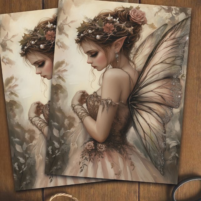 Papel De Seda Hada caprichosa con rosas rosas rosas rosadas deco (Subido por el creador)