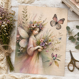 Papel De Seda Hada de Flor Silvestre Vintage en Decoupage
