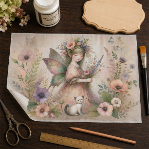 Papel De Seda Hada de Flores Vintage y Decoupage de Gatito Adora