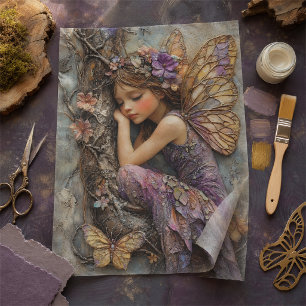 Papel De Seda Hada del Bosque de Fantasía con Mariposas Decoupag