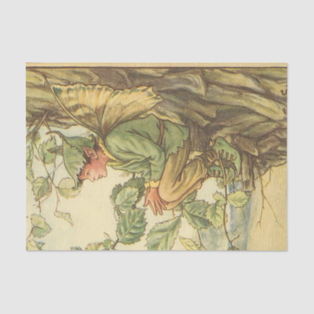 Papel De Seda Hada Elm alada sentada en un árbol (Anverso)