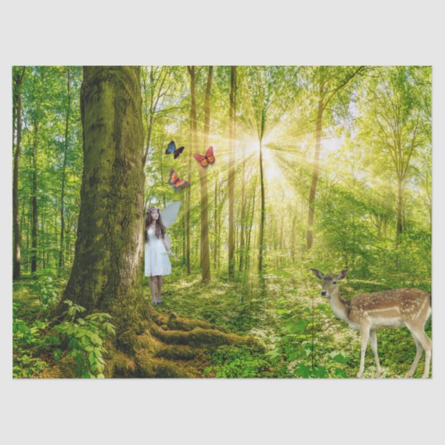 Papel De Seda Hada en el bosque mágico con Bambi y mariposa (Anverso)