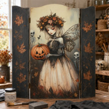 Hada esquelética de Halloween gótica con calabaza