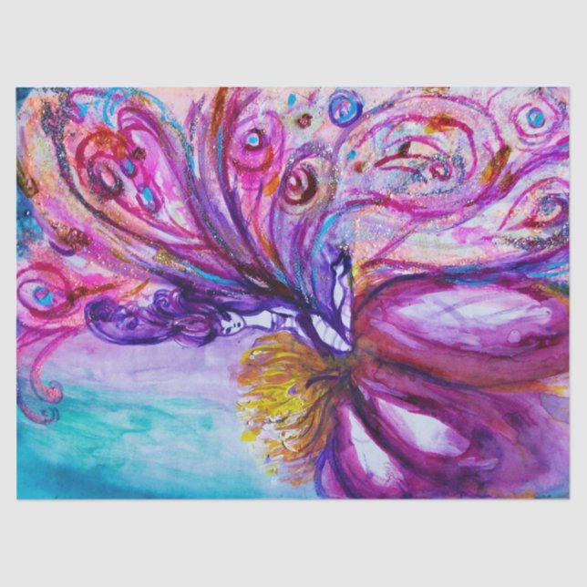 PAPEL DE SEDA HADA FLORAL DULCE Y CAPRICHOSA EN ROSA, DESTELLOS  (Anverso)