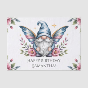 Papel De Seda Hada Gnomo y Rosa con Texto Personalizado