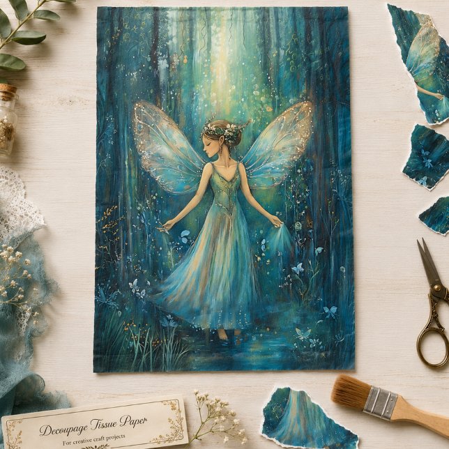 Papel De Seda Hada Mágica del Bosque con Decoupage de Mariposas (Subido por el creador)