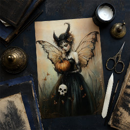 Papel De Seda Hada oscura de Halloween con calabaza y cráneo