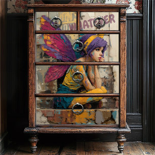 Papel De Seda Hada Urbana Punk Rockera Decoupage de Ladrillo c