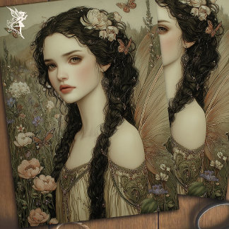 Papel De Seda Hadas místicas con corona floral y mariposas