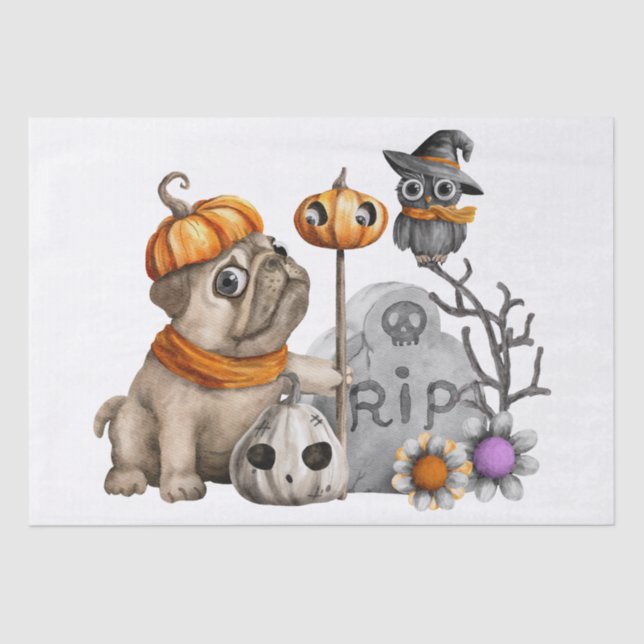 Papel De Seda Halloween Acuarela Perro Perro (Anverso)