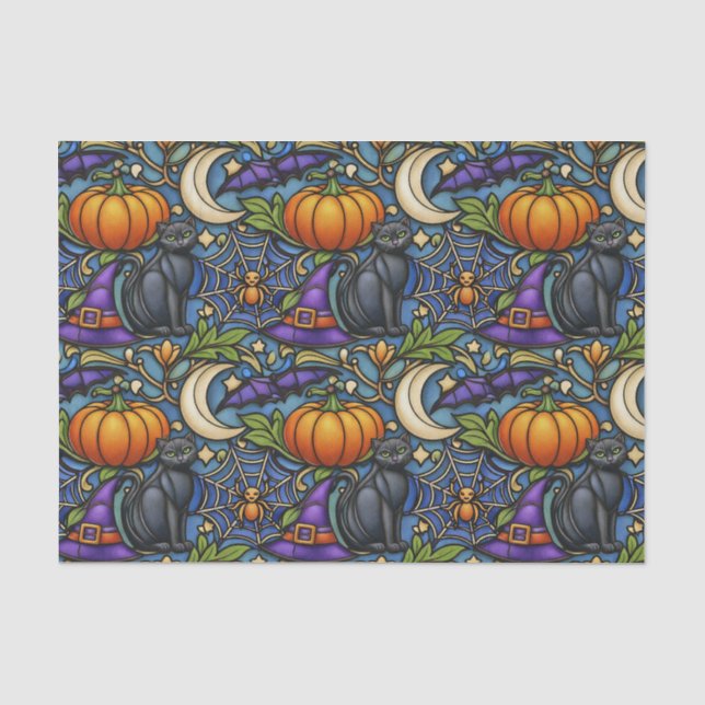 Papel De Seda Halloween azul Art Nouveau (Anverso)