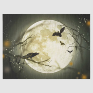 Papel De Seda Halloween Bats and Birds Moon
