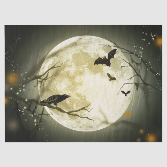 Papel De Seda Halloween Bats and Birds Moon (Anverso)