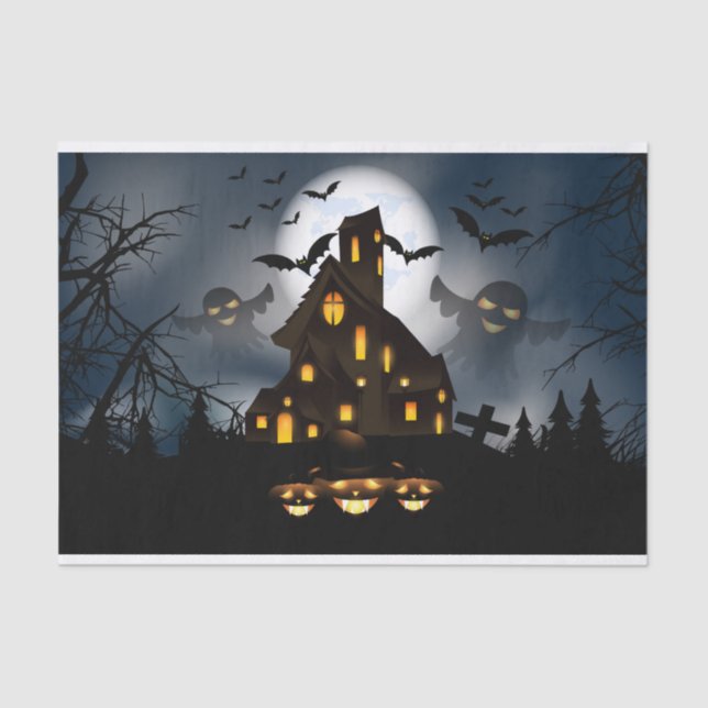 Papel De Seda Halloween Big Moon Hauned House (Anverso)