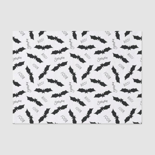 Papel De Seda Halloween Black Bat Boo Spookone Pattern (Anverso)