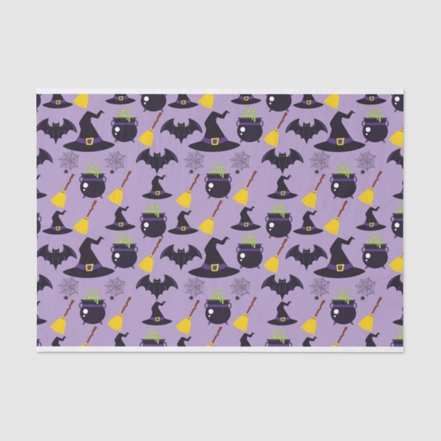 PAPEL DE SEDA HALLOWEEN BROOMS CAULDRONS BATS GORRAS (Anverso)