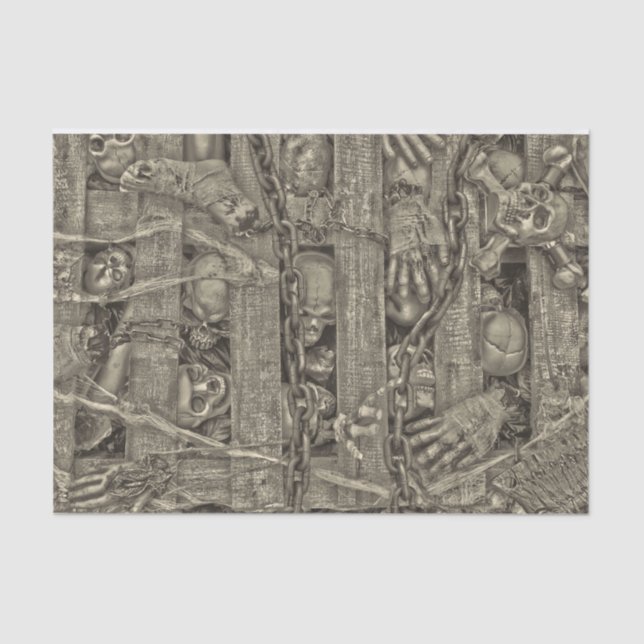 Papel De Seda Halloween Calaveras góticas estilo antiguo Sepia V (Anverso)