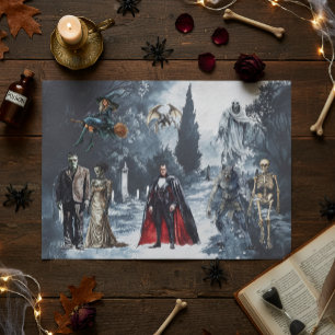 Papel De Seda Halloween Classic Monsters Watercolor