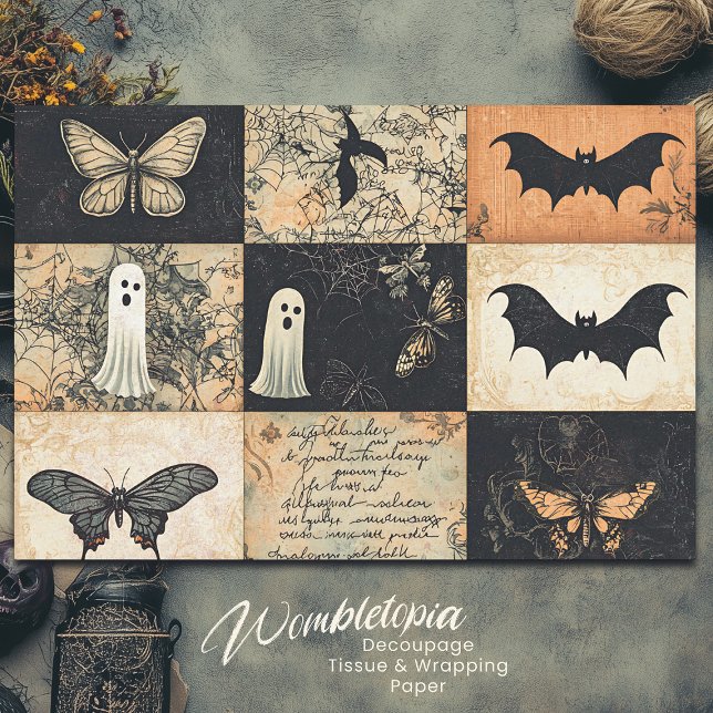 Papel De Seda Halloween Collage Ghost & Pumpkin Decoupage (Subido por el creador)