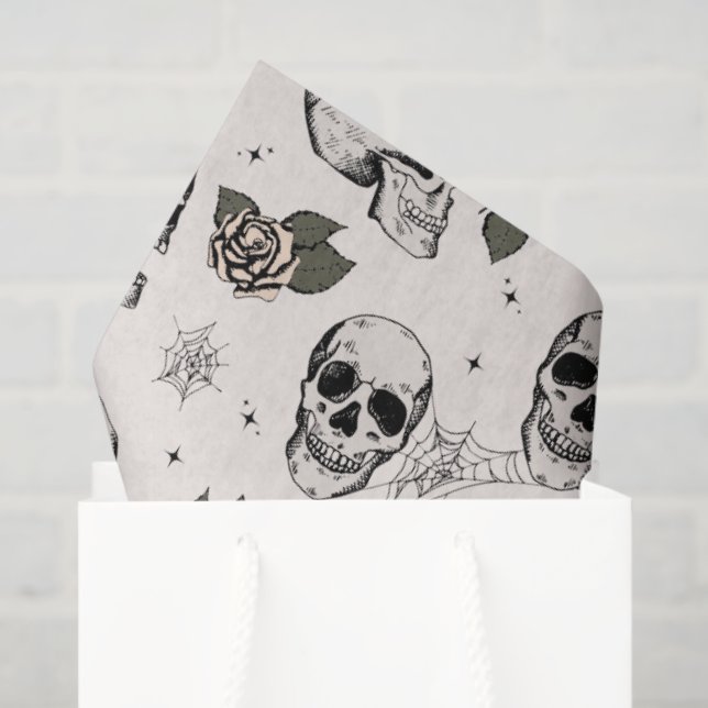 Papel De Seda Halloween con flor de marfil espumoso (Bolsa de regalo)