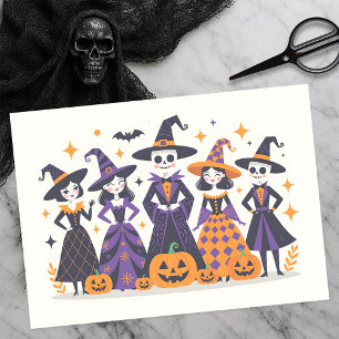 Papel De Seda Halloween con juguetones de brujas y esqueletos