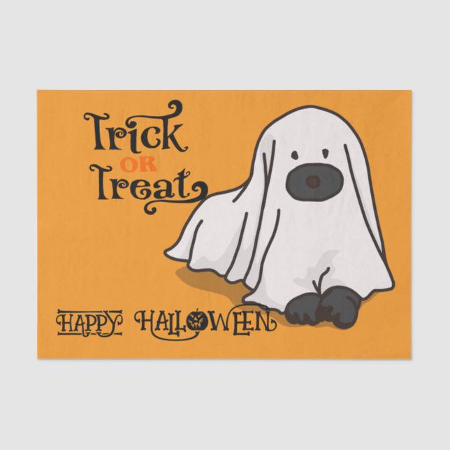 Papel De Seda Halloween Cute Spooky Whimsical Ghost Dog Naranja (Anverso)