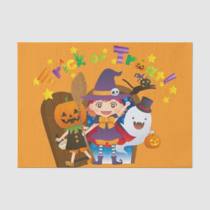 Papel De Seda Halloween Cute Spooky Whimsical Witch Chica Naranj