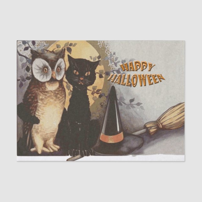 Papel De Seda Halloween de búho y gatos (Anverso)
