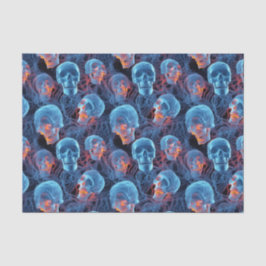 Papel De Seda Halloween de espeluznantes cráneos azules florecie