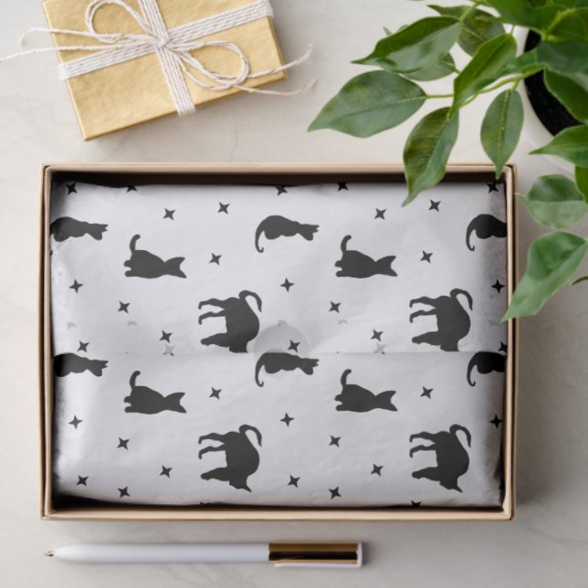 Papel De Seda Halloween de gatos negros y estrellas (Regalo )
