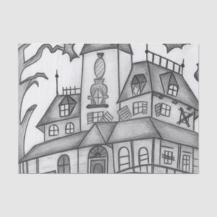 Papel De Seda Halloween de Haunted House y Bats